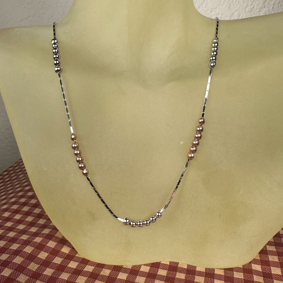 NEW 16" Italian Real Silver 2 Tone Beaded Chain Necklace - Picture 1 of 4
